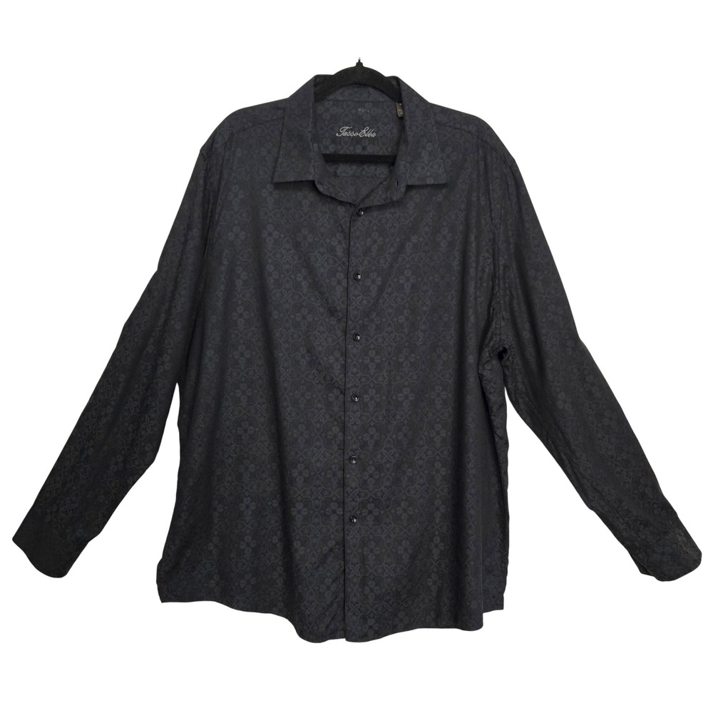 Tasso Elba Mens XXL Black Floral Jacquard Cotton Long Sleeve Button Down Shirt